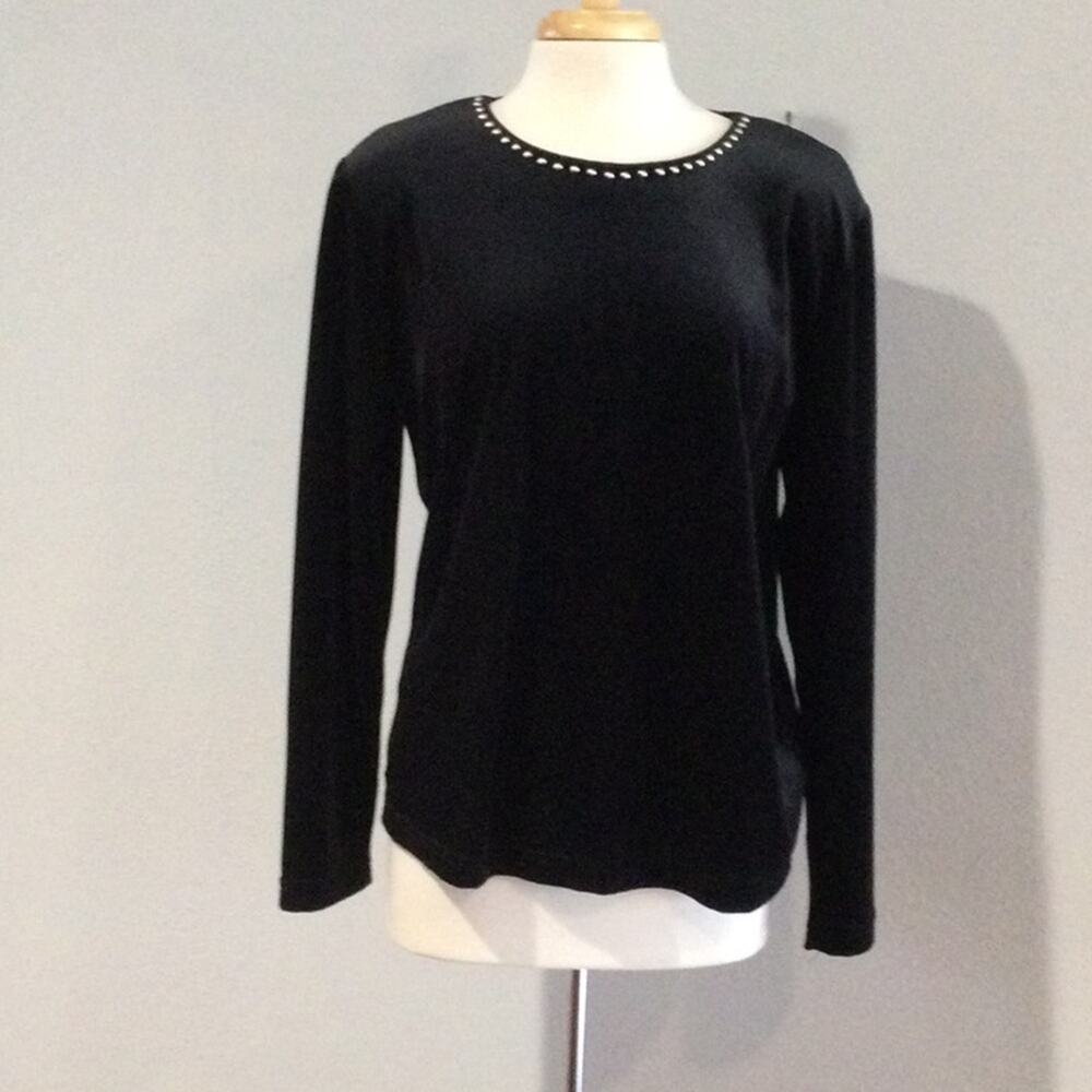 Saint Germain Paris Black Long Sleeve Velvet/Velour Button Keyhole Back Top L